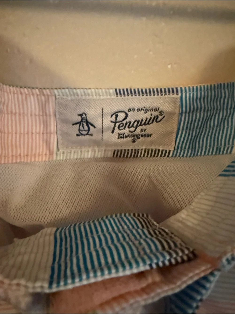 Men's Penguin Pastel Striped Swim Trunks - Blue, Pink, Gray